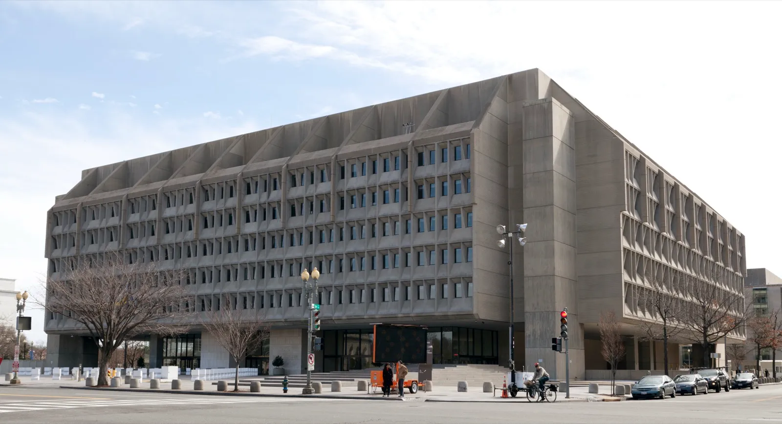 The Hubert H. Humphrey Building in Washington, D.C., headquarters of the U.S. Department of Health and Human Services, on a winter day with bare trees